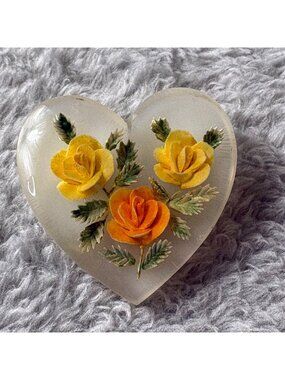 Vintage Unbranded Lucite Pin Brooch Floral Roses Yellow Orange